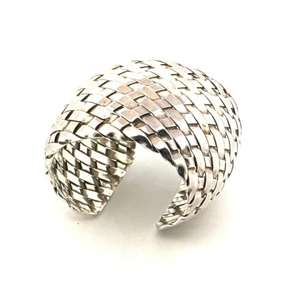 Very large woven 925 Sterling silver cuff bracelet - Picture 2 of 11
